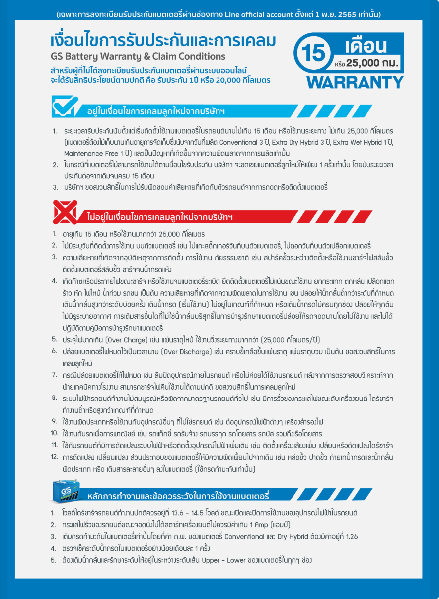 ลักษณะแบตเตอรี่ที่ขอสงวนสิทธิ์ไม่รับประกัน