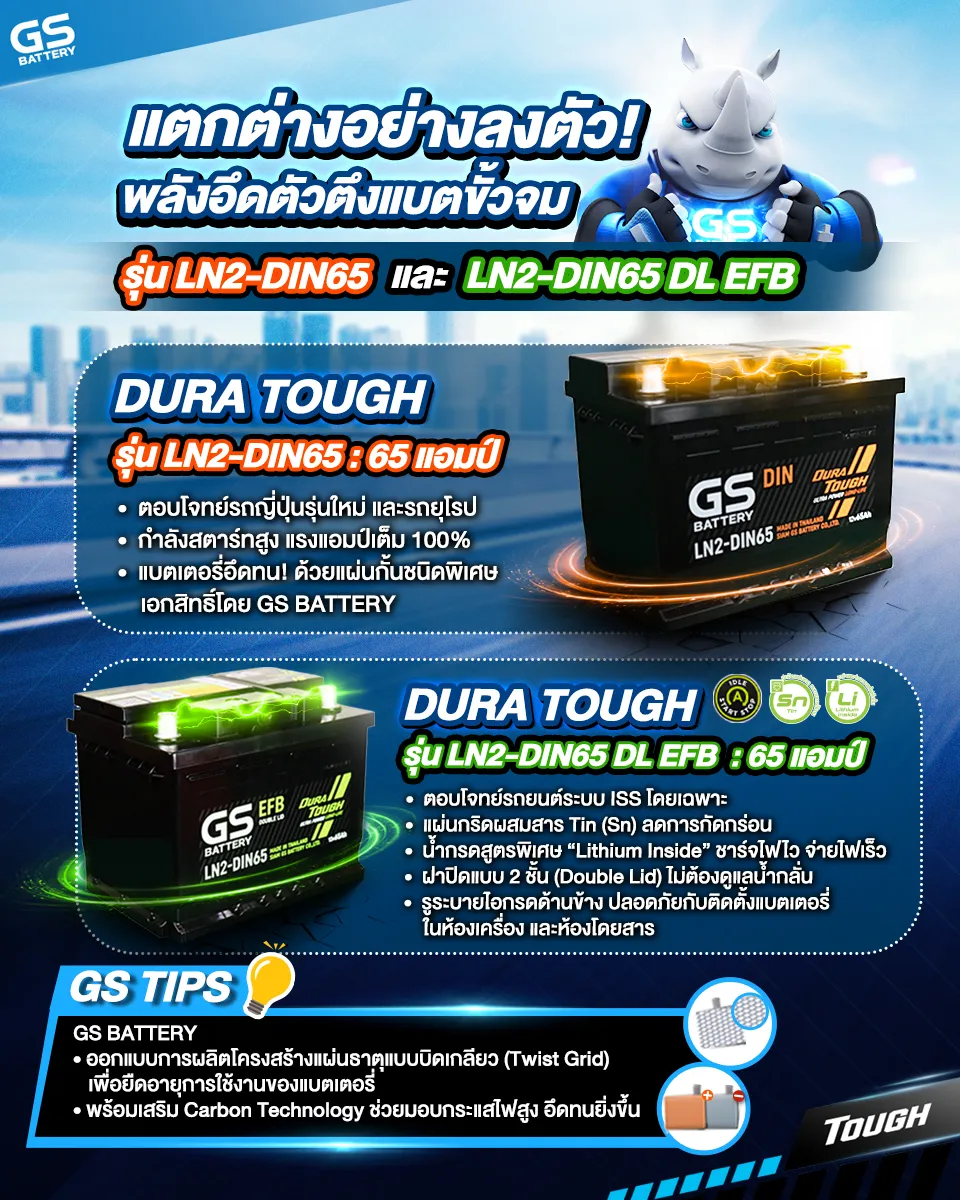 แตกต่างอย่างลงตัว! แบตพลังอึดขั้วจม รุ่น LN2-DIN65 และ LN2-DIN65 DL EFB